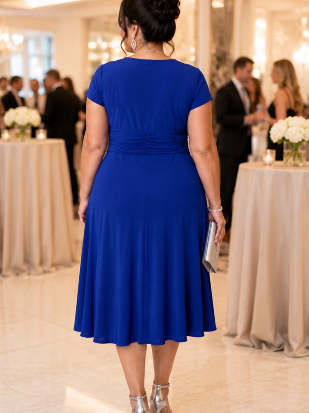 R&M Richards Royal Blue V-Neck Midi Dress with Waist Ring NWT - Picture 2 of 13